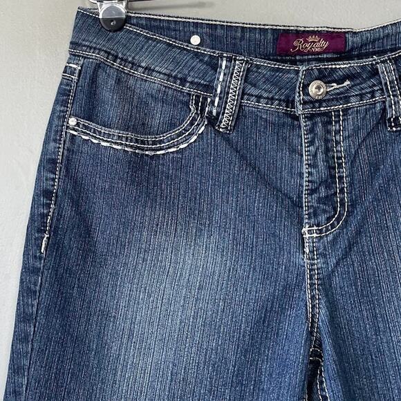 Royalty YMI Size 10 Blue Jean Denim Capris Bling Button Flap Pockets Y2K - Picture 4 of 15